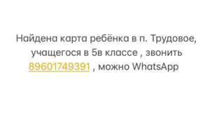 Найдена Карта ребёнка в п. Трудовое, учащегося в 5в классе